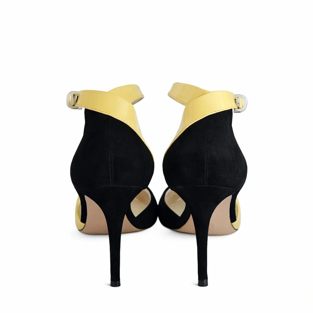 Gianvito Rossi Colorblock Heels Black Suede Yellow Patent D’Orsay PumpsEU37Italy - Picture 5 of 6